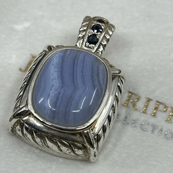 Vintage Judith Ripka Sterling Silver Pendant - Blue Lace Agate Gemstone Enhancer - Picture 4 of 16